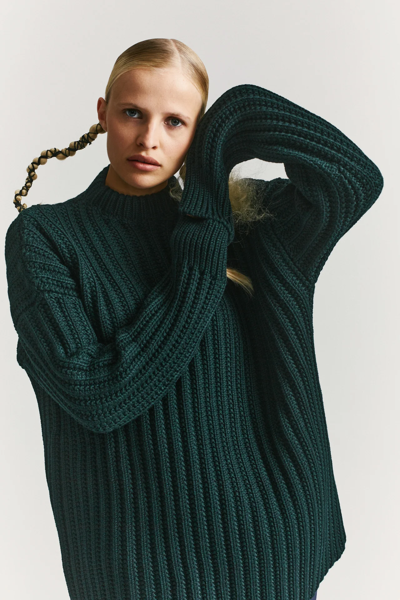 CREW NECK OPEN RIB SWEATER - WOOLY - GREEN - Image 3
