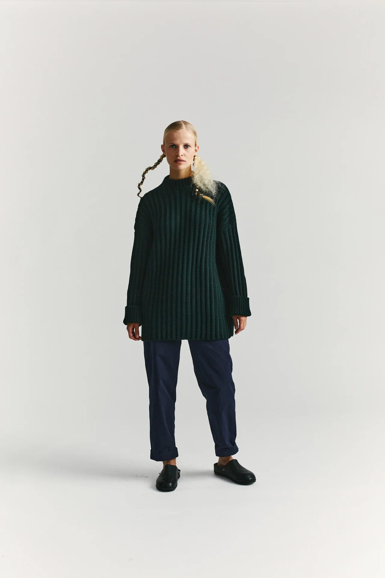 CREW NECK OPEN RIB SWEATER - WOOLY - GREEN - Image 4