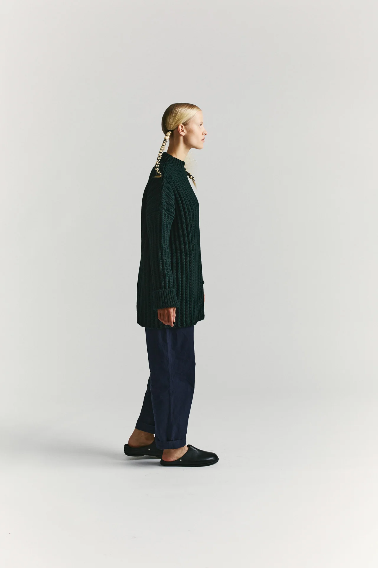 CREW NECK OPEN RIB SWEATER - WOOLY - GREEN - Image 5