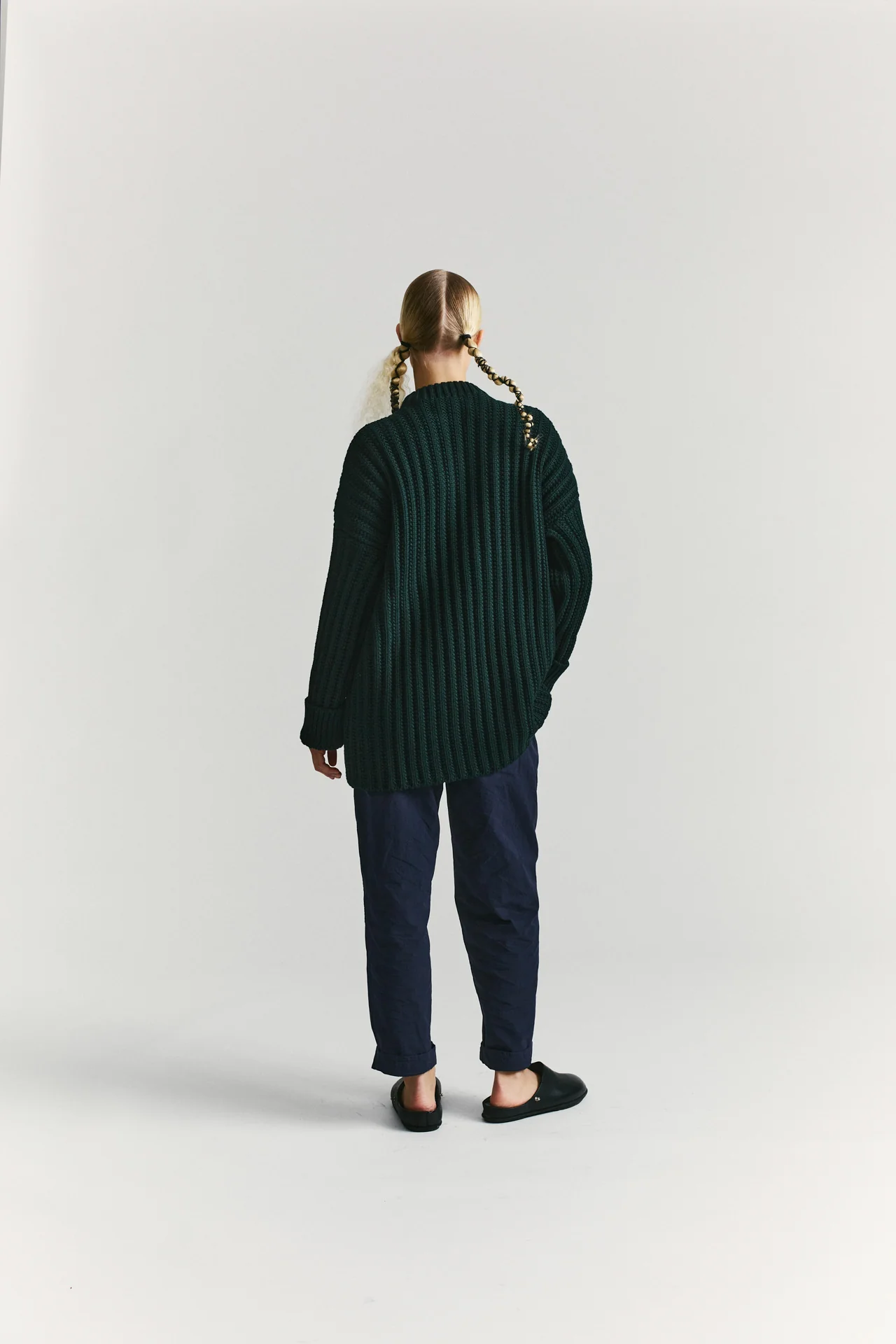 CREW NECK OPEN RIB SWEATER - WOOLY - GREEN - Image 6