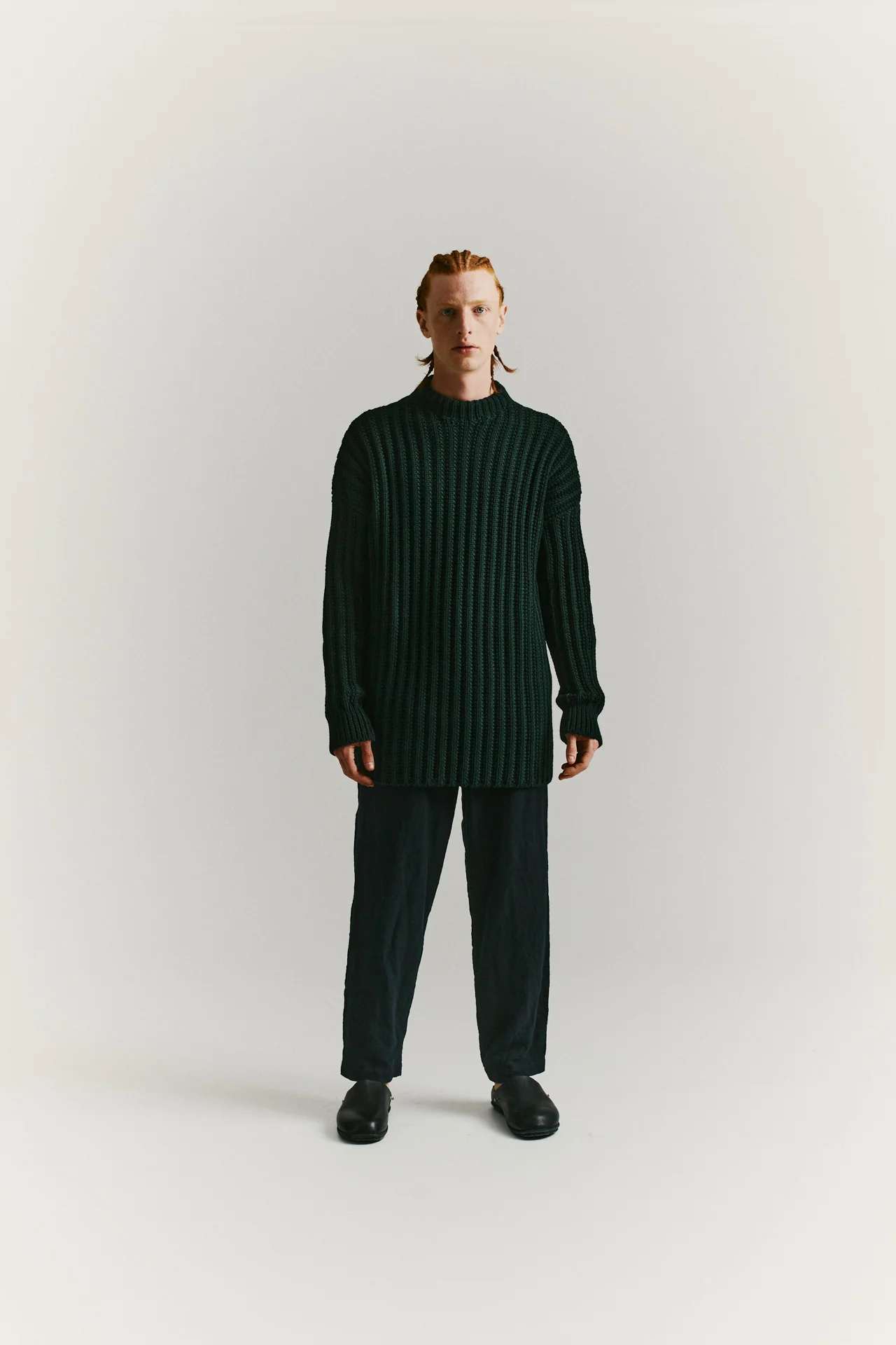 CREW NECK OPEN RIB SWEATER - WOOLY - GREEN - Image 7