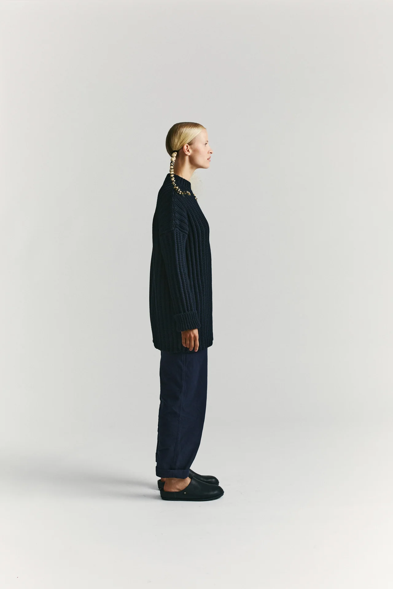 CREW NECK OPEN RIB SWEATER - WOOLY - NAVY - Image 5