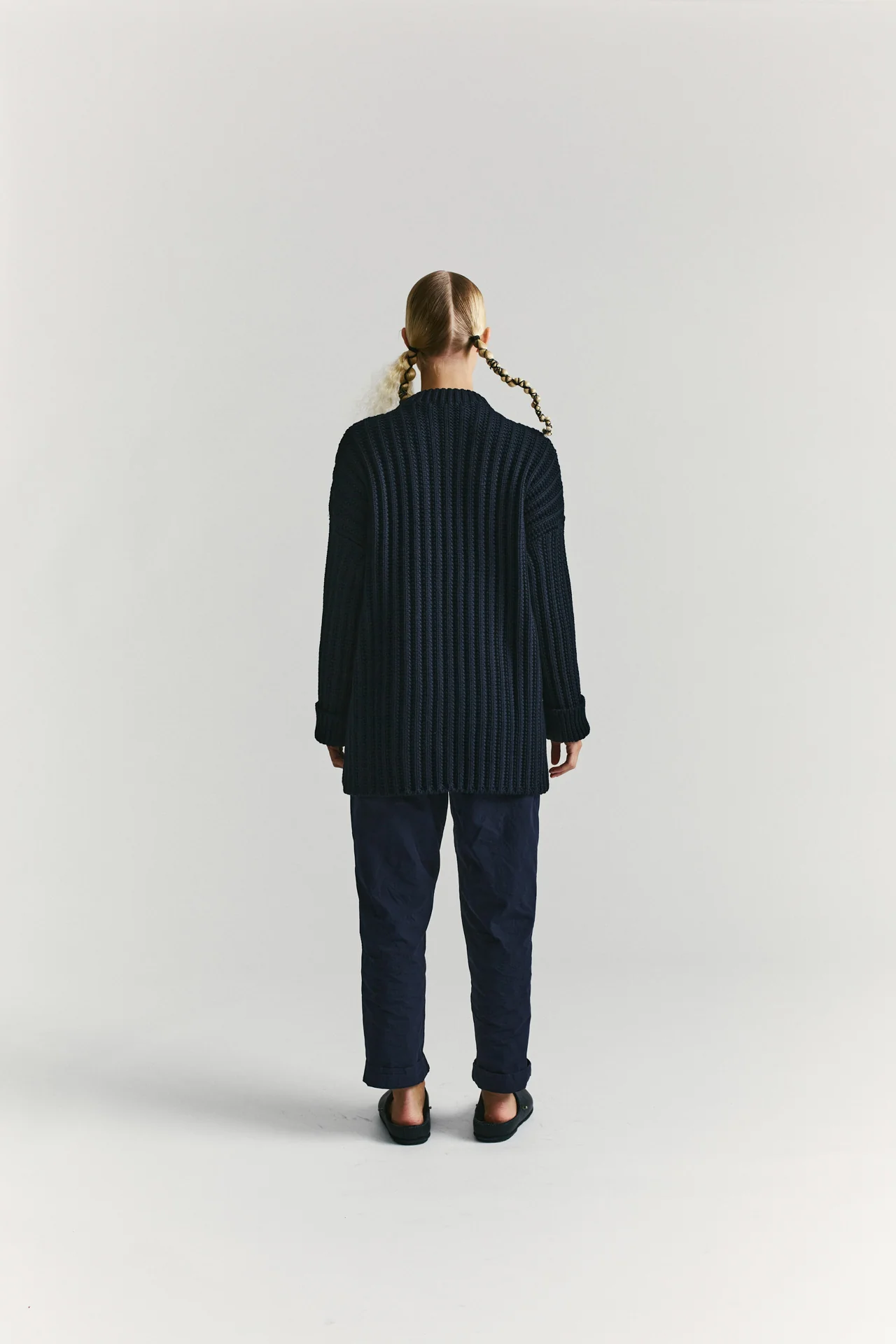 CREW NECK OPEN RIB SWEATER - WOOLY - NAVY - Image 6