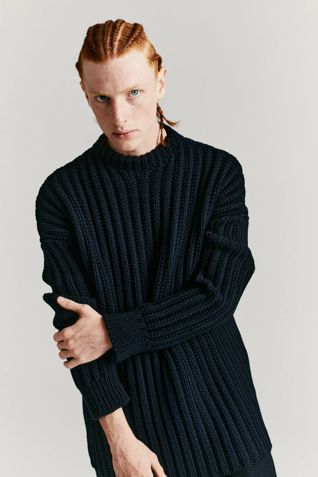 CREW NECK OPEN RIB SWEATER - WOOLY - NAVY - Image 9
