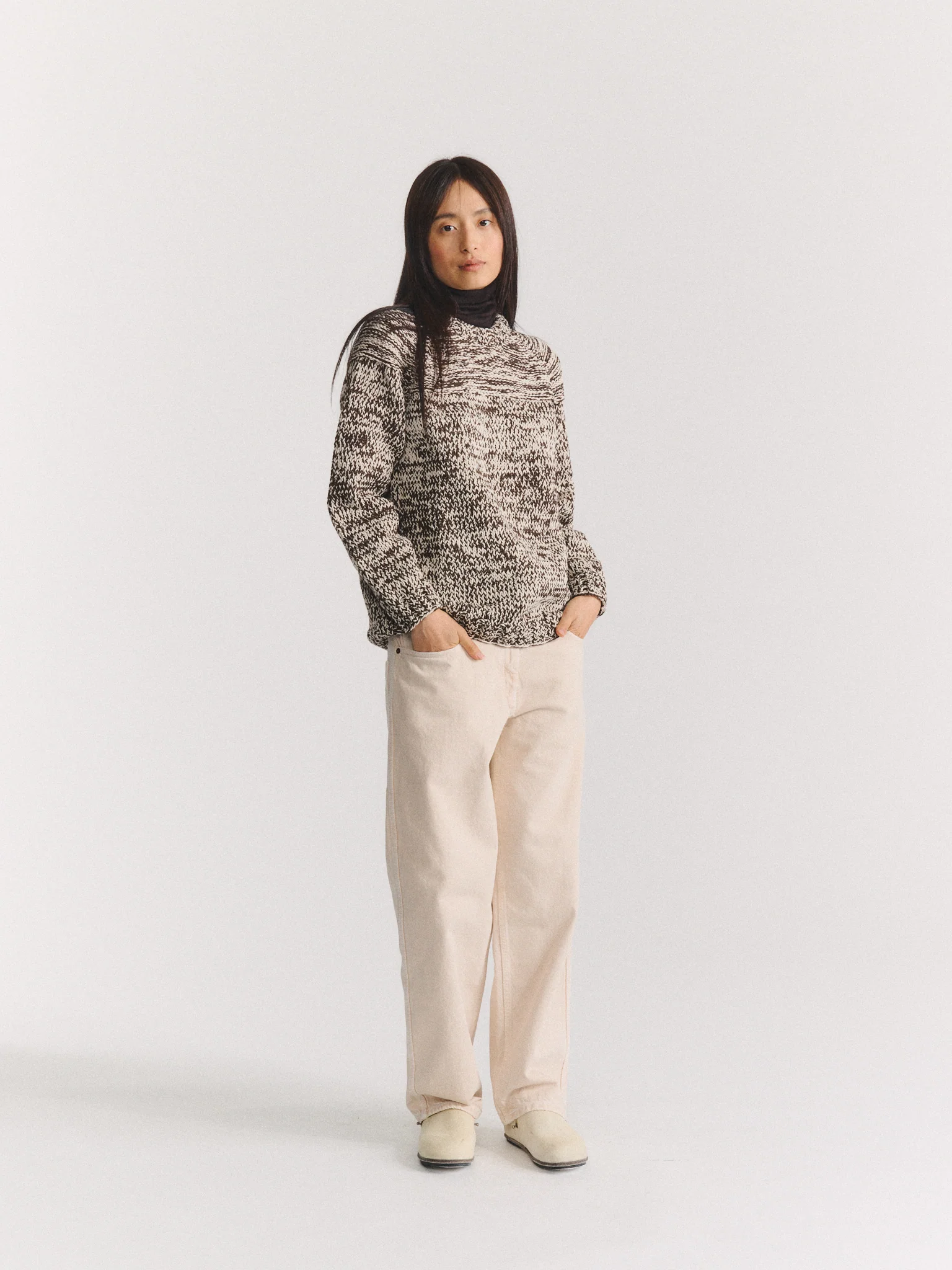 MIX STITCH JUMPER - BROWN/CHALK - Image 3