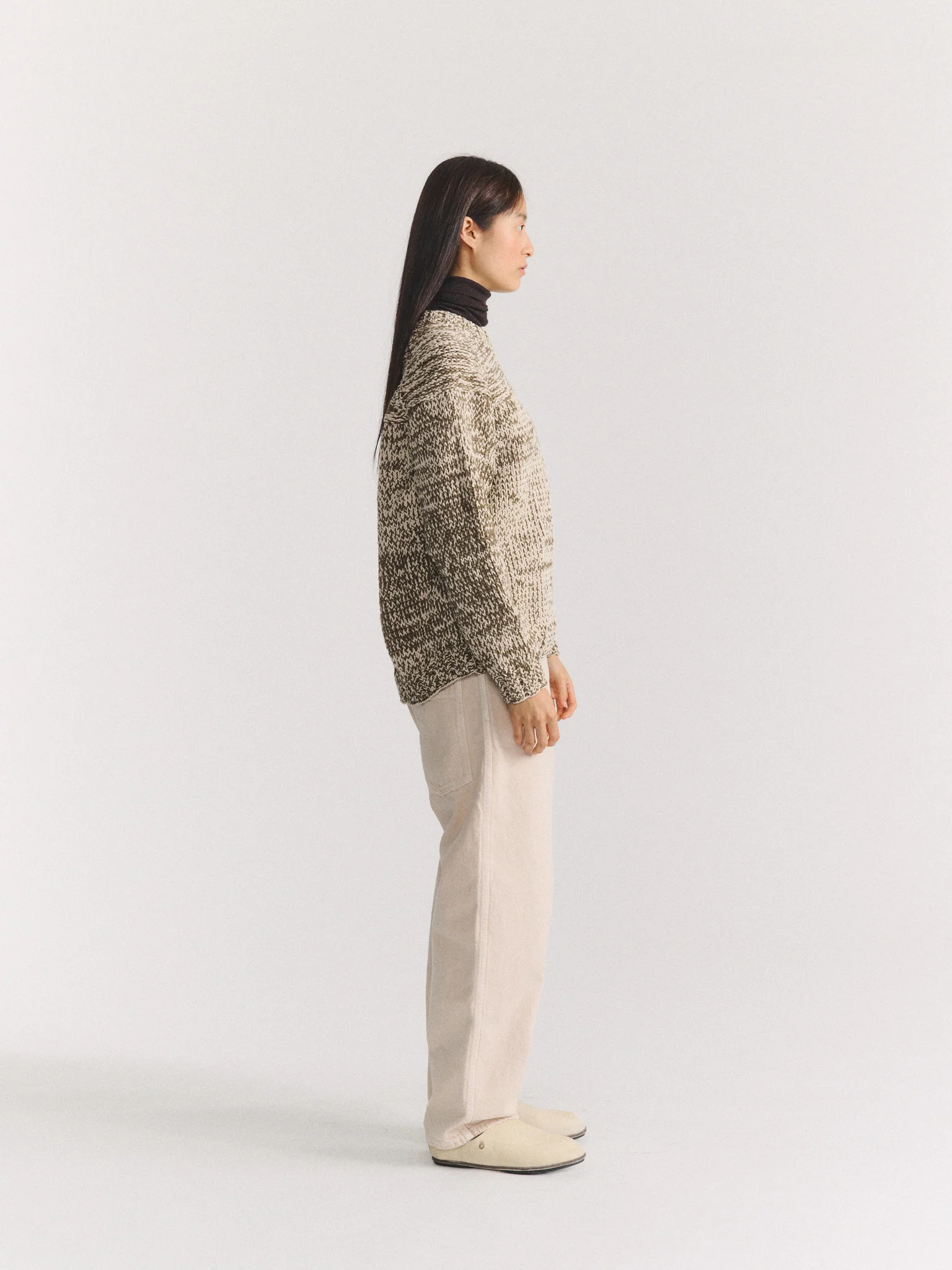 MIX STITCH JUMPER - KHAKI/CHALK - Image 3