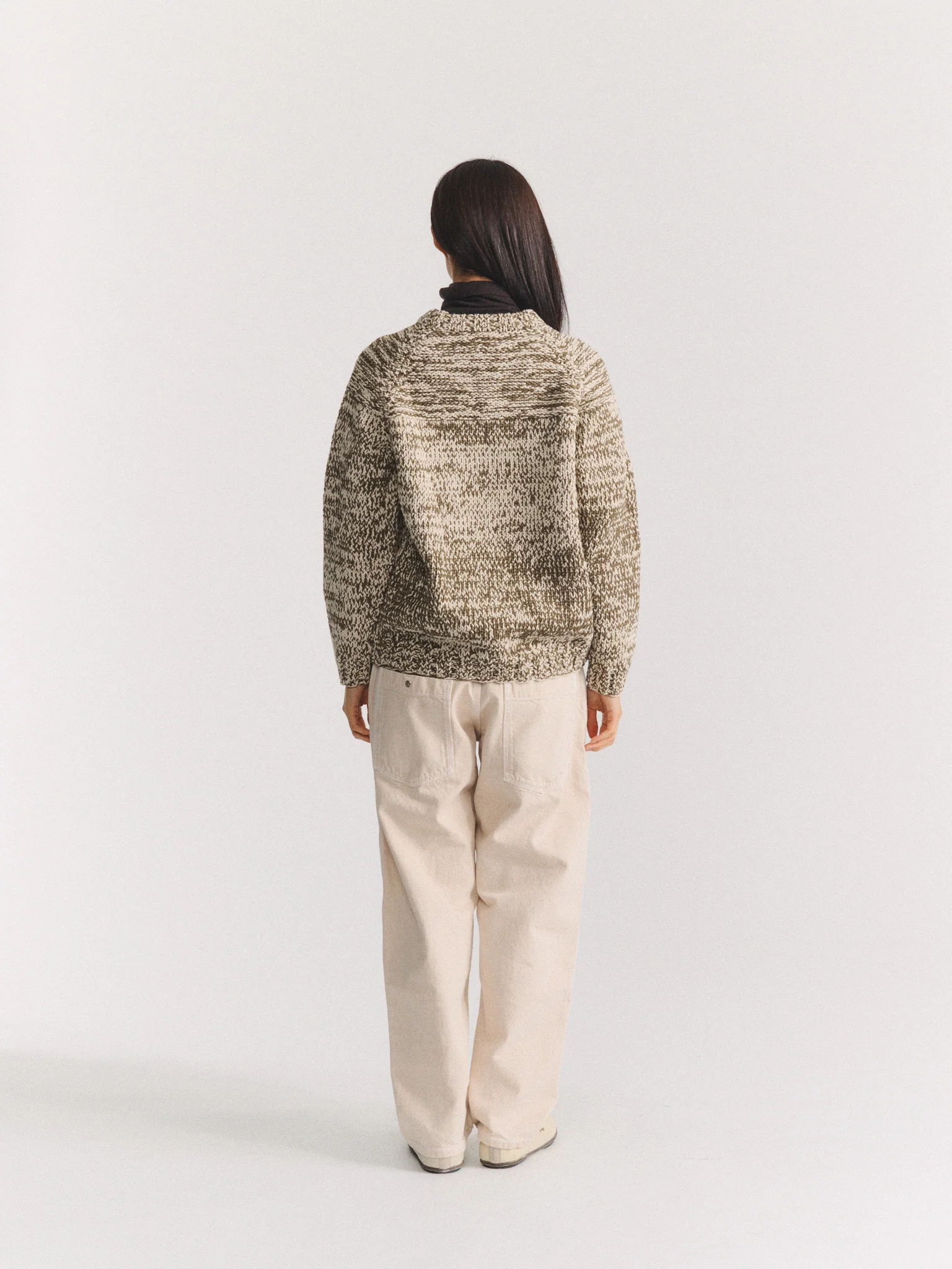 MIX STITCH JUMPER - KHAKI/CHALK - Image 4