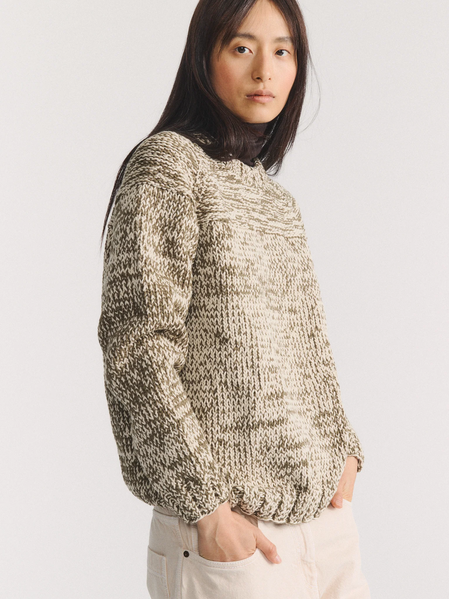 MIX STITCH JUMPER - KHAKI/CHALK - Image 5