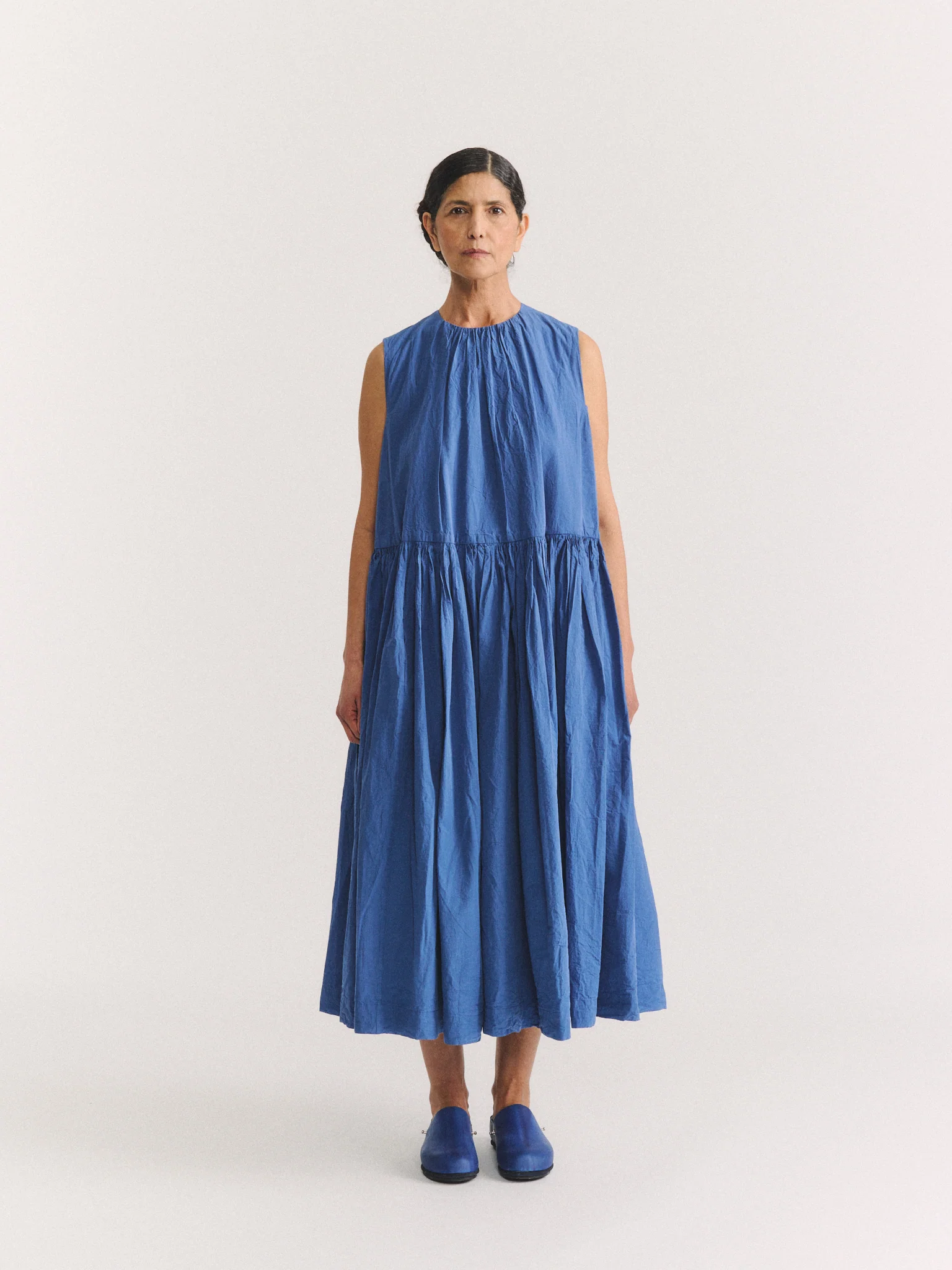 POMME RUCHEE DRESS - CHALK POPLIN - M BLUE - Image 3