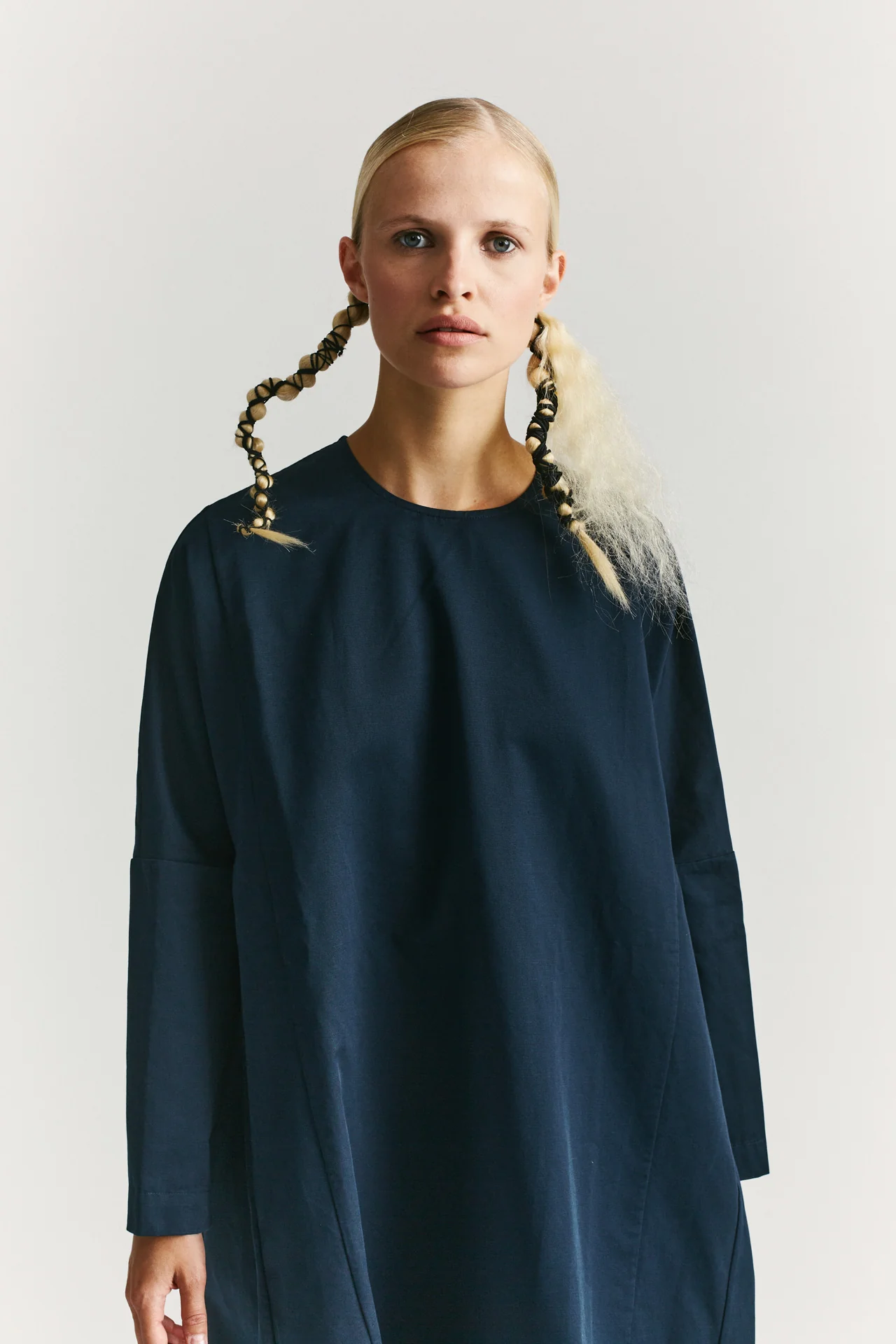 PYJ ROUCH DRESS - TWILL - NAVY - Image 6