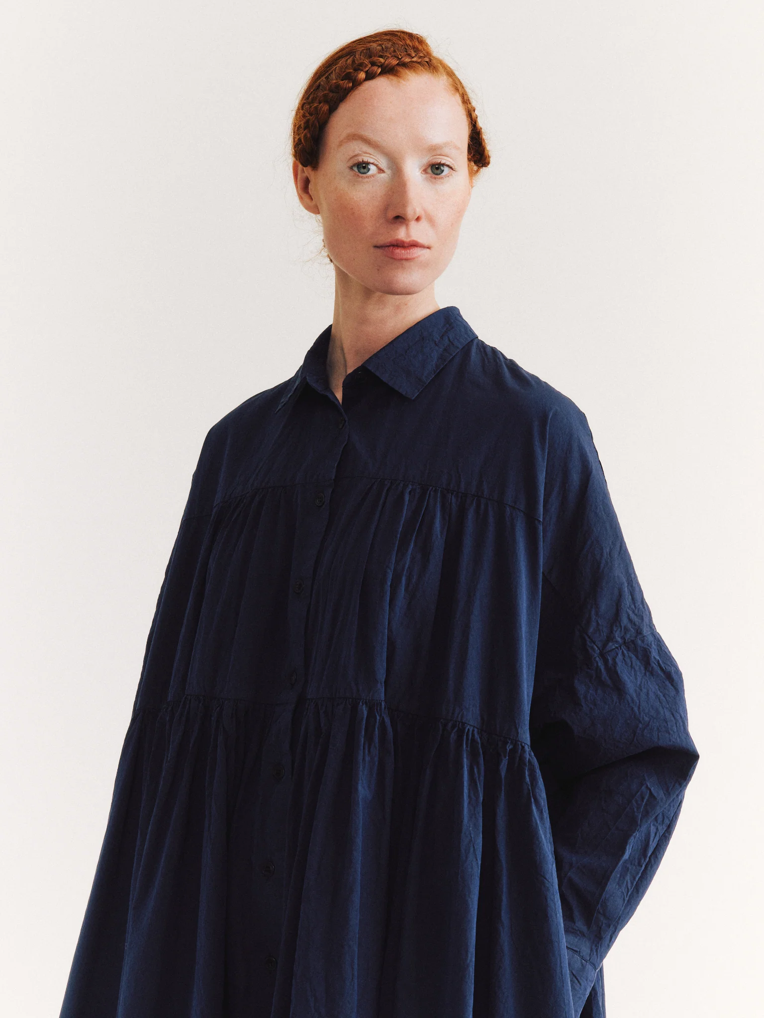 SQUARE DRESS - TAFF SILK - NAVY - Image 4
